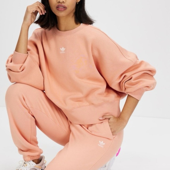Adidas Adicolor Essentials Sweatsuit Matching Set Peach - Picture 2 of 16
